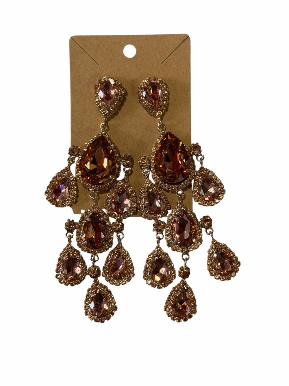 Crystal Teardrop Chandelier Earrings - Rose Gold Tone vintage heavy